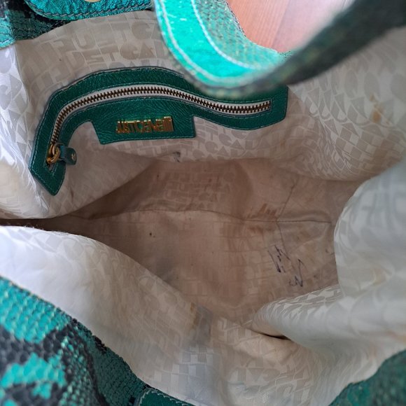 Just Cavalli Women's Python Snake Leather Green/Blue Shoulder Bag - Picture 14 of 16